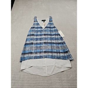 Karen Kane Shirt Womens Small Sleeveless Tank Driftwood Tide Print Split Back